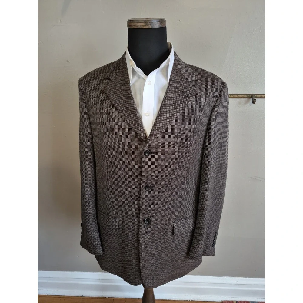 Pronto Uomo Mens Wool Silk Sport Coat 42R Brown Multi 3 Button Blazer Italy Look